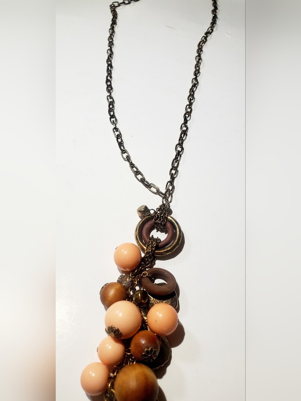 Women's Beaded Pendant Necklace - Peach and Bronze